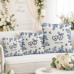 Personalized Faux Embroidered Print  Love Heart Floral Soft Pillow Cover with Initials and Date Home Decor Wedding Engagement Gift for Newlyweds