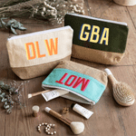 Personalized Double-Color Shadow Monogram Linen Patch Canvas Makeup Bag Bridal Shower Birthday Wedding Gift for Besties Bridesmaids