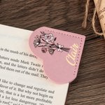 Personalized Pink Bow Birth Flower PU Leather Heart Bookmark with Name Birthday Anniversary Gift for Book Lovers Bookworms