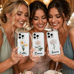 Personalised Birth Flower Phone Case for iPhone with Name Wedding Use Birthday Bachelorette Party Gift for Besties Friends Bride
