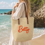 Gepersonaliseerde grote capaciteit gehaakte Raffia tas met naam dagelijks gebruik verjaardagscadeau voor vrouwen beste vriendin collega