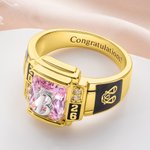 Personalised Birthstone Graduation Symbol Initial Class Sterling Silver Ring with Text and Year Dainty Jewellery Graduation Ceremony Gift for Graduates