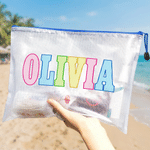 Bolsa de playa transparente personalizada impermeable multicolor con nombre artístico de uso diario regalo de vacaciones de verano para ella