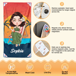 Personalised Sunset Cartoon Character Magnetic Quick-Drying Beach Towel with Name Beach Party Summer Vacation Gift for Kid Family