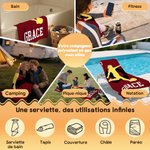 Serviette de plage personnalisée avec silhouette de personnage nom et numéro - Cadeau de vacances pour les amoureux du football