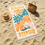 Gepersonaliseerd, kleurrijk strandlaken met bloemenprint, sneldrogend en extra groot, met kwastje en naam – het perfecte cadeau voor een strandfeest of zomervakantie voor meisjes en vrouwen