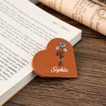 Personalized Pink Bow Birth Flower PU Leather Heart Bookmark with Name Birthday Anniversary Gift for Book Lovers Bookworms