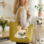 Borsa shopper personalizzata in velluto a coste con foto di animale ad acquerello e nome, capiente - Regalo di compleanno per amanti di animali