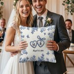 Personalized Faux Embroidered Print  Love Heart Floral Soft Pillow Cover with Initials and Date Home Decor Wedding Engagement Gift for Newlyweds