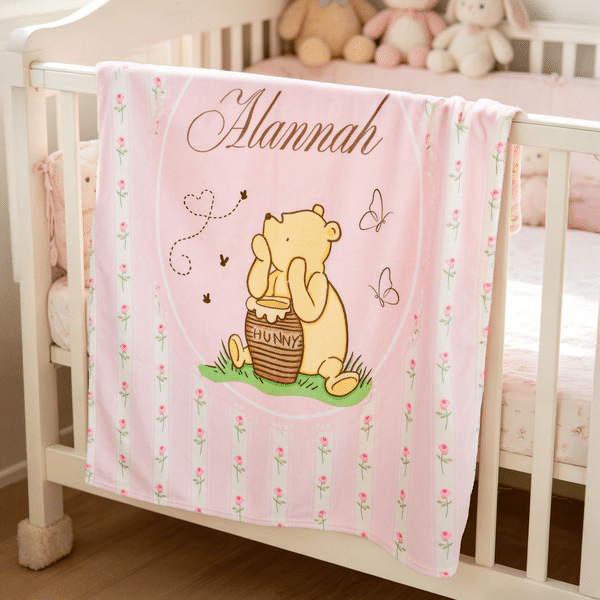 Personalised Honey Classic Winnie the Pooh Soft Throw Blanket with Name Home Decor Birthday Gift for Newborns Kids