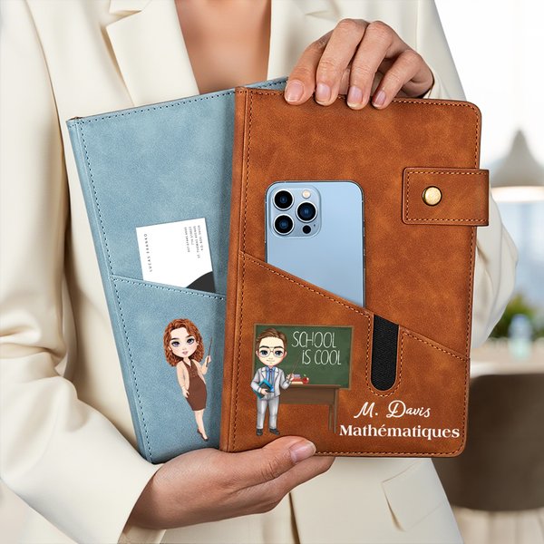 Cahier A5 en cuir PU personnalisé avec nom et personnage de dessin animé - Cadeau de fin d'année pour les professeurs