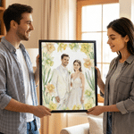 Personalized Watercolour Birth Flower Wedding Photo Canvas Prints Bedroom Decor Ship from USA Wedding Anniversary Gift for Couples Newlyweds