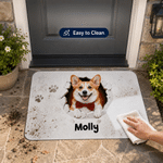 Personalised Pet Photo Bursting through the Wall Non-Slip Door Mat with Name Daily Use Housewarming Birthday Gift for Pet Lover