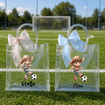 Personalised Cartoon Soccer Cowgirl Cowboy Clear Gift Bag with Name Daily Use Birthday Gift for Kids Socccer Lovers