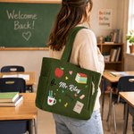 Personalized Teaching Elements Text Large Capacity Corduroy Tote Bag Daily Use Birthday Back to School Appreciation Week Gift for Teacher