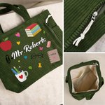 Personalized Teaching Elements Text Large Capacity Corduroy Tote Bag Daily Use Birthday Back to School Appreciation Week Gift for Teacher