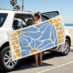 Personalised Retro Floral Oversized Quick Dry Magnetic Beach Towel with Name Summer Vacation Beach Party Birthday Gift for Girls Friends