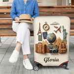 Personalized World Map Airplane Luggage Cover with Name and Text Fits 18-32 Inches Suitcase Travel Accessories Birthday Gift for Travel Lovers Friends