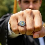 Personalised Birthstone Graduation Symbol Initial Class Sterling Silver Ring with Text and Year Dainty Jewellery Graduation Ceremony Gift for Graduates