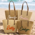Gepersonaliseerde grote capaciteit gehaakte Raffia tas met naam dagelijks gebruik verjaardagscadeau voor vrouwen beste vriendin collega