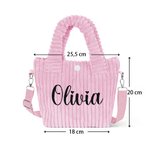 Gepersonaliseerde schattige ribfluwelen crossbodytas met geborduurde naam verjaardag- en back-to-school cadeau voor kinderen meisjes en jongens