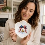 Personalised National Flag Bow Liberty Bell Ceramic Trinket Jewellery Dish with Name Home Decor USA 250th Anniversary Gift for Women