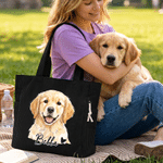 Borsa shopper personalizzata in velluto a coste con foto di animale ad acquerello e nome, capiente - Regalo di compleanno per amanti di animali
