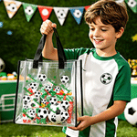 Personalised Soccer Theme Waterproof PVC Transparent Tote Bag with Name Soccer Club World Cup Party Gift for Soccer Players Kids