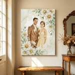 Personalized Watercolour Birth Flower Wedding Photo Canvas Prints Bedroom Decor Ship from USA Wedding Anniversary Gift for Couples Newlyweds