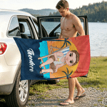 Personalised Sunset Cartoon Character Magnetic Quick-Drying Beach Towel with Name Beach Party Summer Vacation Gift for Kid Family