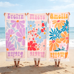 Gepersonaliseerd, kleurrijk strandlaken met bloemenprint, sneldrogend en extra groot, met kwastje en naam – het perfecte cadeau voor een strandfeest of zomervakantie voor meisjes en vrouwen
