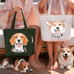 Borsa shopper personalizzata in velluto a coste con foto di animale ad acquerello e nome, capiente - Regalo di compleanno per amanti di animali