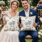Personalized Faux Embroidered Print  Love Heart Floral Soft Pillow Cover with Initials and Date Home Decor Wedding Engagement Gift for Newlyweds