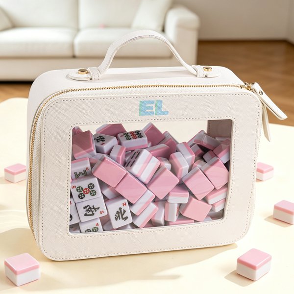 Personalized Portable PU Leather Mahjong Tile Bag with Colorful Monogram Mahjong Accessory Housewarming Gift for Mahjong Lovers Players