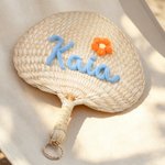 Personalized Flower Natural Woven Palm Leaf Hand Fan with Name Daily Use Birthday Wedding Gift for Bridesmaid Friend