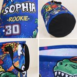 Personalized Graffiti Basketball Dinosaur Large Waterproof Name Number Laundry Storage Basket with Handle Daily Use Birthday Gift for Boy