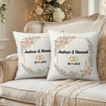 Personalised Faux Embroidered Print Wedding Rings Soft Cushion Cover with Name and Date Wedding Anniversary Gift for Couples Newlyweds