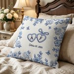 Personalized Faux Embroidered Print  Love Heart Floral Soft Pillow Cover with Initials and Date Home Decor Wedding Engagement Gift for Newlyweds