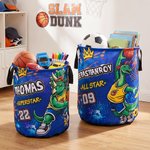Personalized Graffiti Basketball Dinosaur Large Waterproof Name Number Laundry Storage Basket with Handle Daily Use Birthday Gift for Boy
