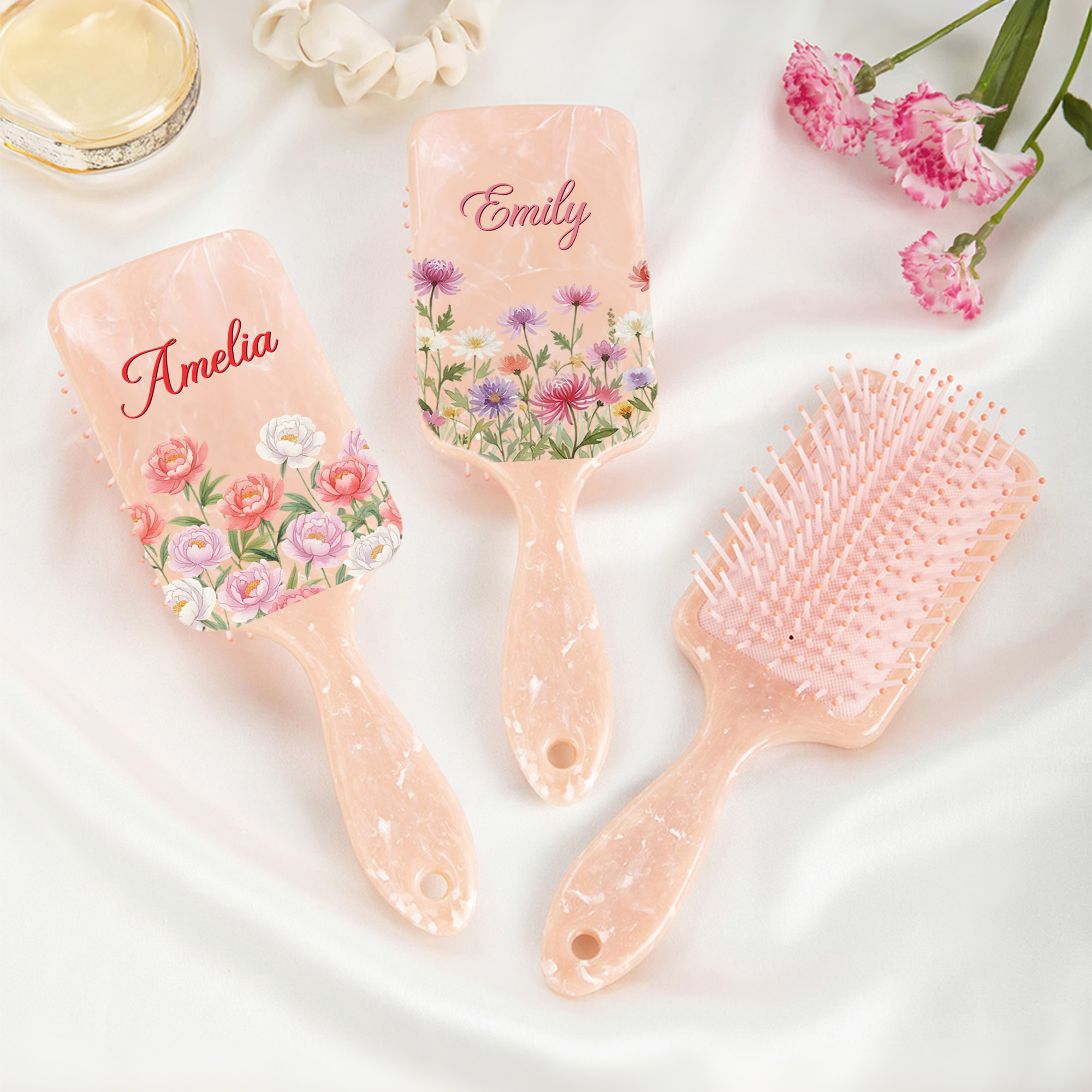 Personalisierte Haarbürste mit Wasserfarben-Motiv und Geburtsblume, mit Namen – Geschenk für den Jahrestag, Geburtstag oder den täglichen Gebrauch für Frauen, Freundinnen und die Familie