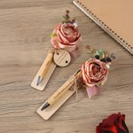 Set de stylo à bille en bois personnalisé avec texte gravé - Étiquette ronde au choix - Cadeau d'anniversaire mariage pour amis demoiselle d'honneur