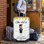 Personalized Cartoon Character Luggage Cover Fits 18-32 Inches Suitcase with Name Year School Name Travel Essentials Graduation Gift for Graduates