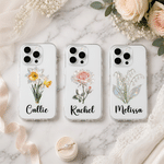 Personalised Birth Flower Phone Case for iPhone with Name Wedding Use Birthday Bachelorette Party Gift for Besties Friends Bride