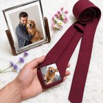 Personalized Pet Photo Patch Tie with Name and Gift Box Birthday Anniversary Father's Day Gift for Man Pet Lover