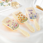 Personalised Watercolour Birth Flower Hair Brush with Name Anniversary Birthday Daily Use Gift for Women Friends Family