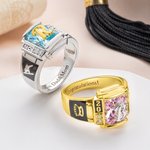Personalised Birthstone Graduation Symbol Initial Class Sterling Silver Ring with Text and Year Dainty Jewellery Graduation Ceremony Gift for Graduates