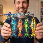 Personalized Fishing Rod Hook Fishes Acrylic Ornament with Names Birthday Father's Day Gift for Dad Husband Fishing Lover