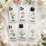 Personalised Birth Flower Phone Case for iPhone with Name Wedding Use Birthday Bachelorette Party Gift for Besties Friends Bride