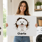 Personalised Pet Photo Bursting through the Wall Non-Slip Door Mat with Name Daily Use Housewarming Birthday Gift for Pet Lover