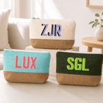 Personalized Double-Color Shadow Monogram Linen Patch Canvas Makeup Bag Bridal Shower Birthday Wedding Gift for Besties Bridesmaids